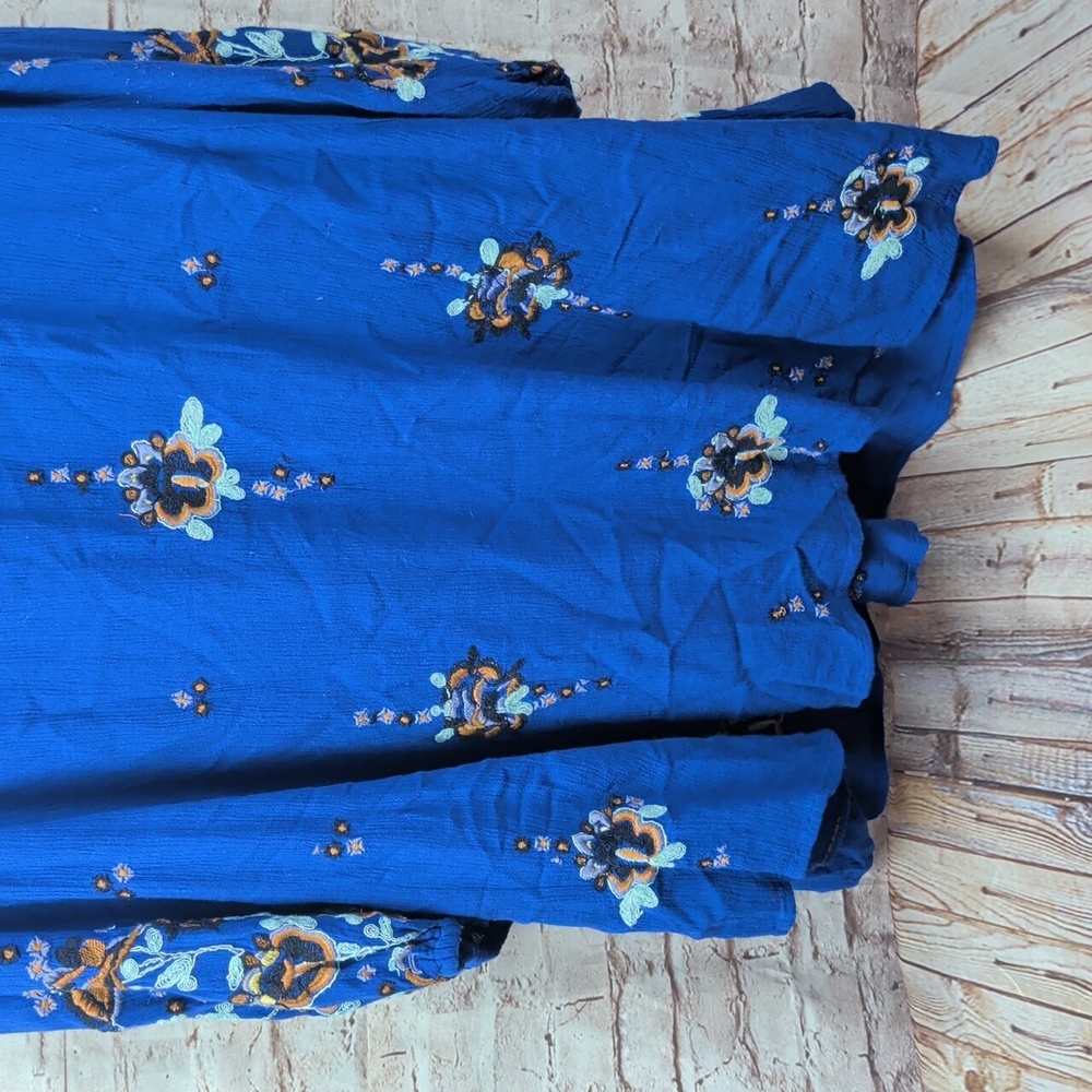 Free People Royal Blue Floral Long Sleeve Dress XS - Picture 2 of 7